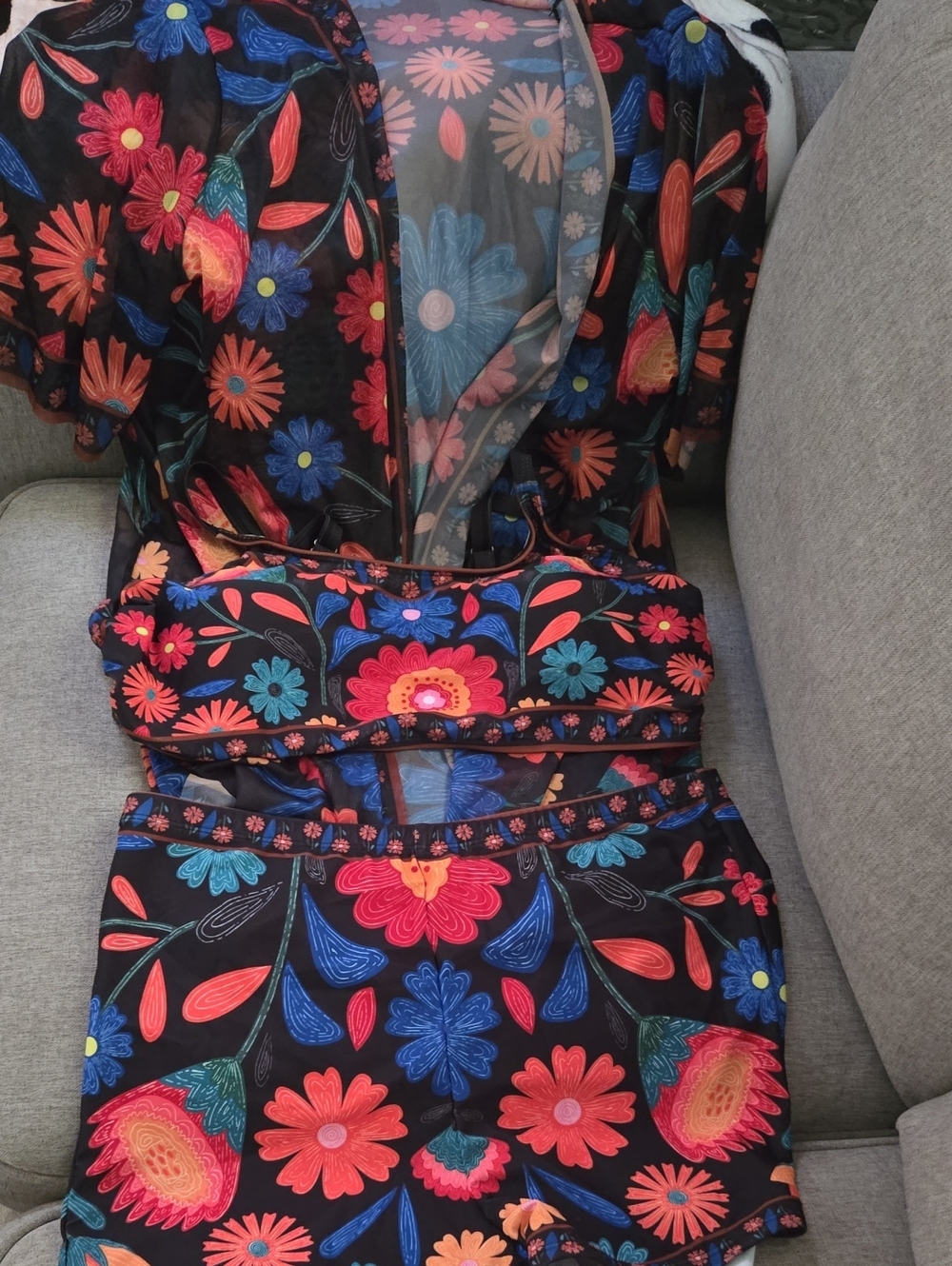 Black Floral Print Women 3 piece Tankini